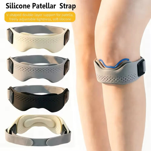 PatellaPro cushioned knee support strap laid flat showing the adjustable strap.